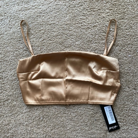 Nasty Gal Backless Strappy Gold Satin Crop Top - Picture 1 of 5